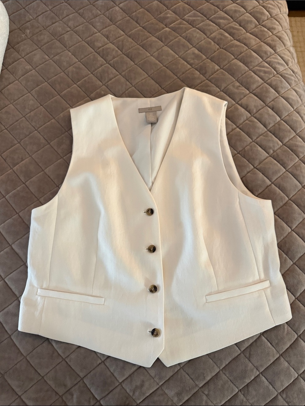 H&M Cream V-Neck Button Vest